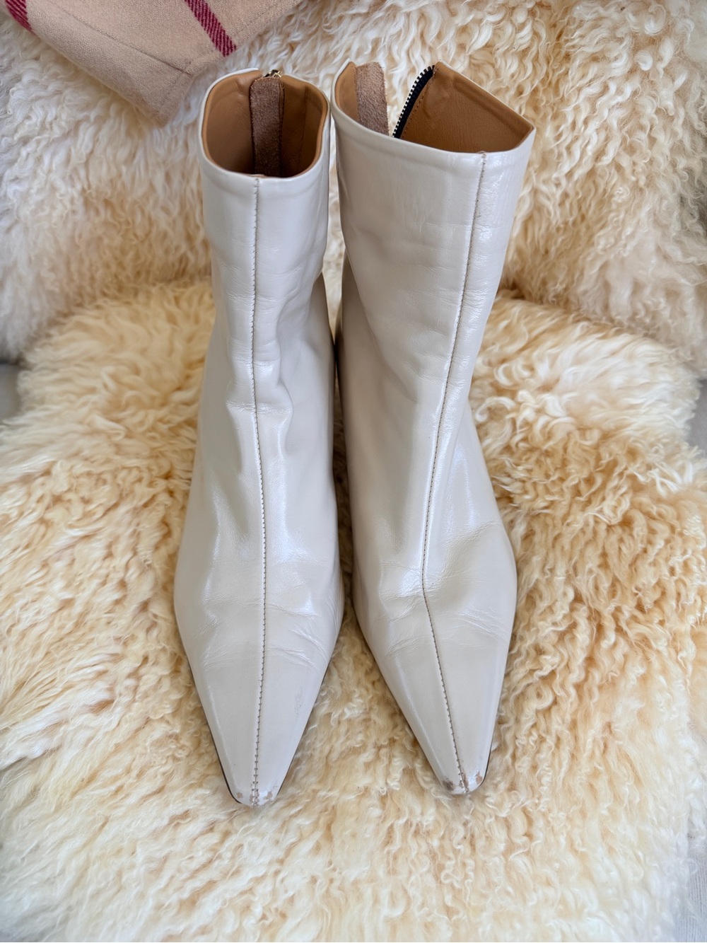 Reike Nen Women's Cream Pointed-Toe Ankle Boots with zip closure